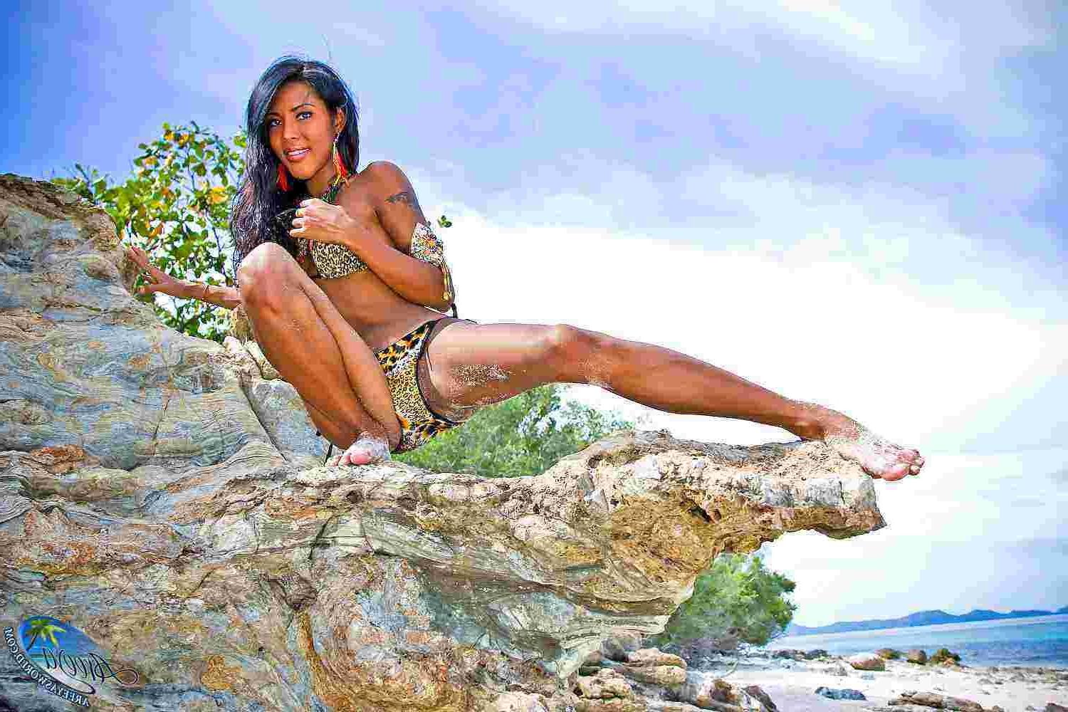 16P Gorgeous shemale in a bikini at the beach