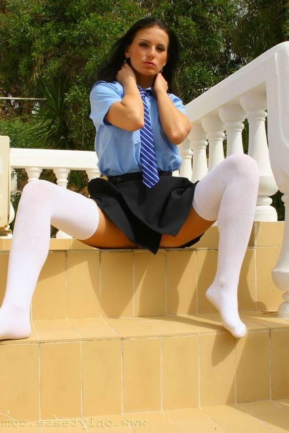 16P Small tited babe posing in white stockings