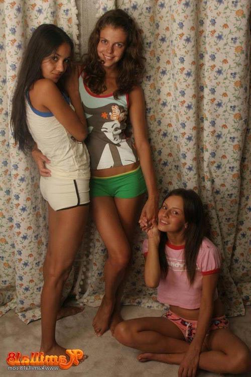 17P Three young petite girlfriends flashing nude on camera
