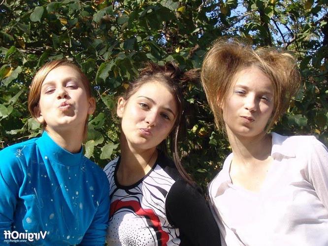 19P Three young cuties have naughty fun in the woods