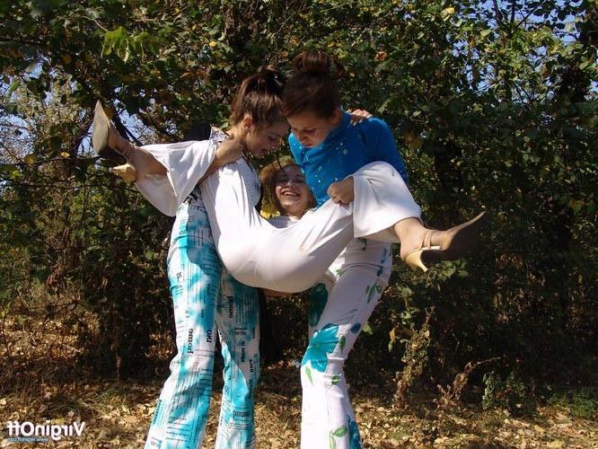 19P Three young cuties have naughty fun in the woods