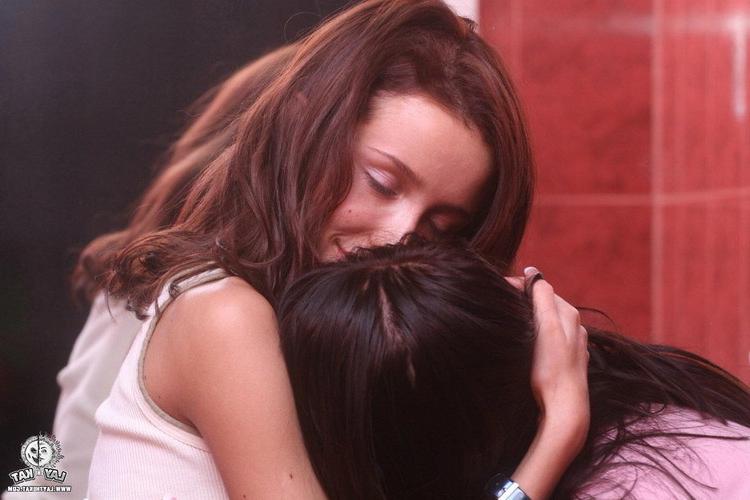 19P Two young lovely brunette hotties teasing each other in extasy