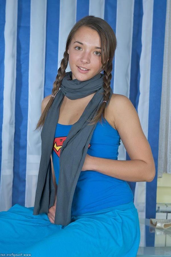 16P Young lovely pigtailed brunette amateur playing with herself