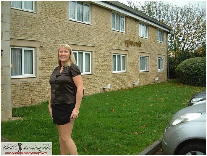 15P Inside and outside at the hotel flashing silk tan stockings