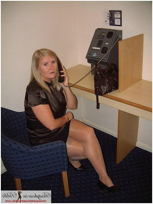 15P Inside and outside at the hotel flashing silk tan stockings