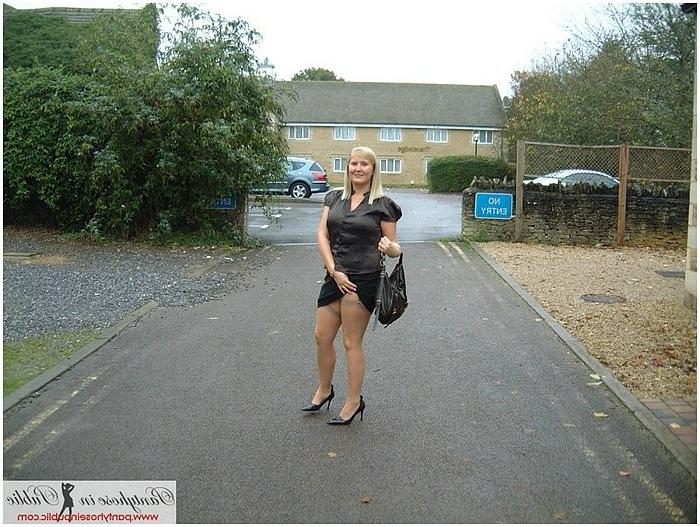 15P Inside and outside at the hotel flashing silk tan stockings