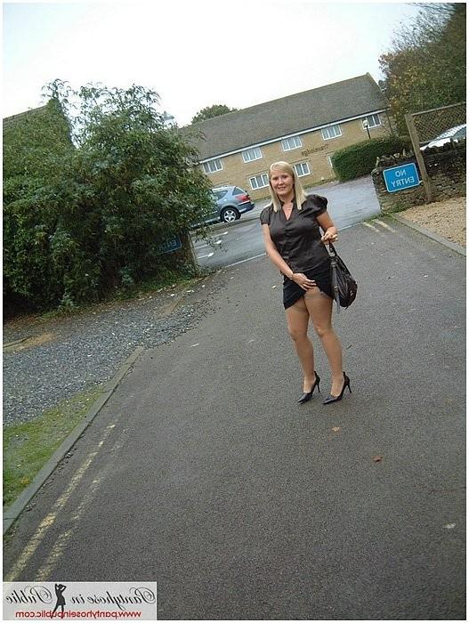 15P Inside and outside at the hotel flashing silk tan stockings
