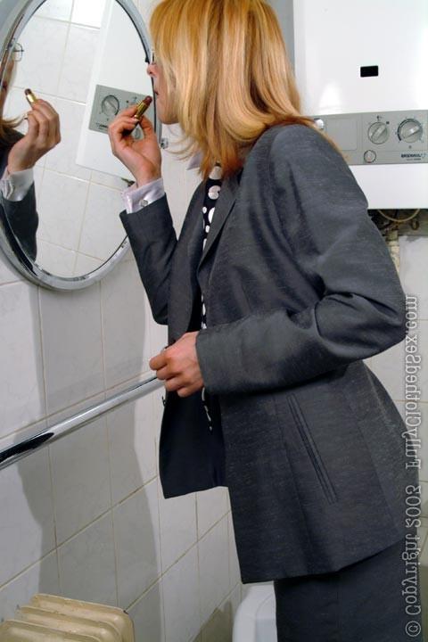 16P Secretary doing a coworker in the office lavatory