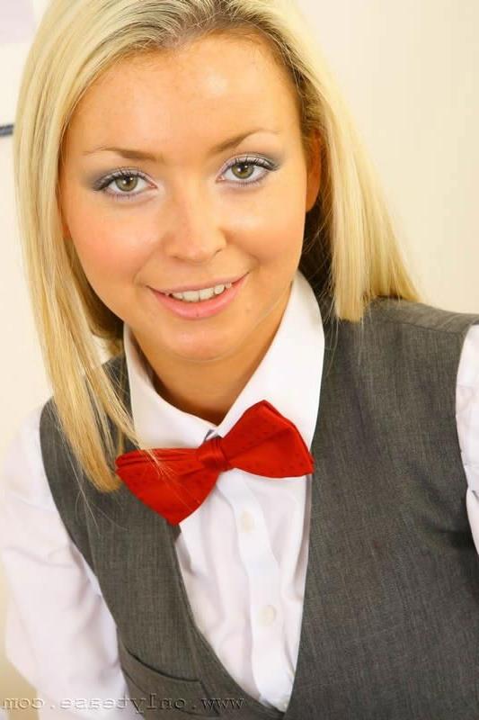 15P This busty blonde secretary shows off her pantyhose
