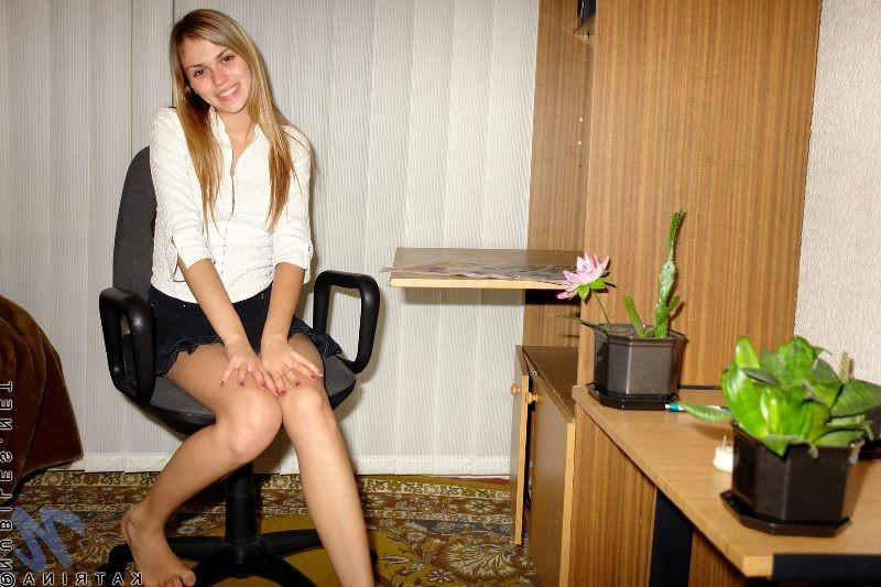 18P Petite hot teenie with tiny body and shaved pussy in office