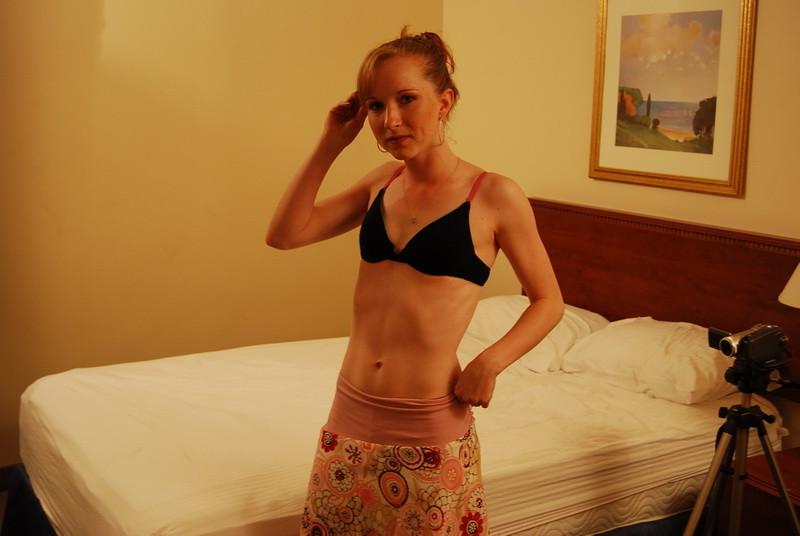 16P Young petite real amateur teen gets naked and giving a blowjob