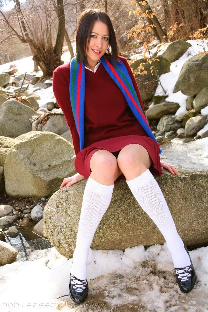 16P Schoolgirl outdoors