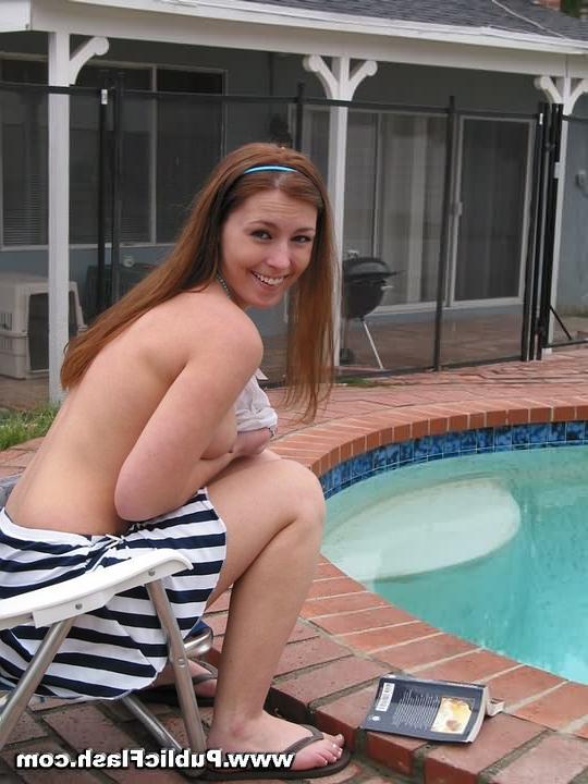 16P Cute Brunette Talked Into Posing Naked For Public Flash Camera