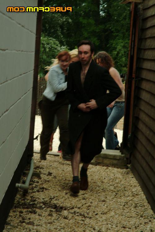 18P Six girls chase a flasher and make fun of his cock