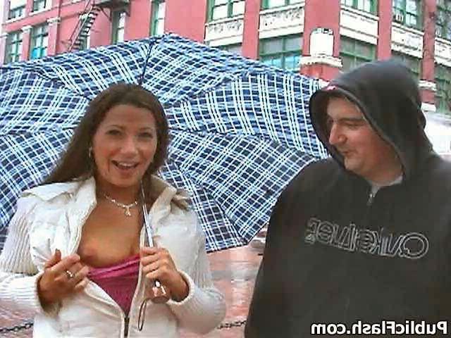 16P Rainy Day Titty Flasher Pleasing the Guys Downtown
