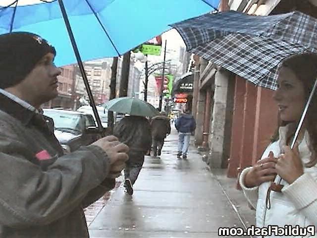 16P Rainy Day Titty Flasher Pleasing the Guys Downtown