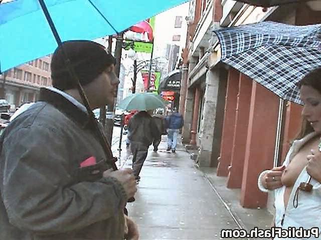 16P Rainy Day Titty Flasher Pleasing the Guys Downtown