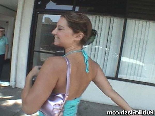 16P Pretty Park Flasher Bares Cute Tits and Bald Pussy