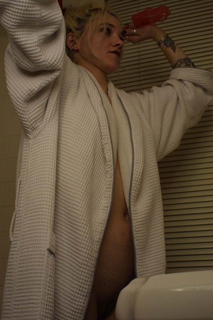 15P Tatooed blonde teen showering