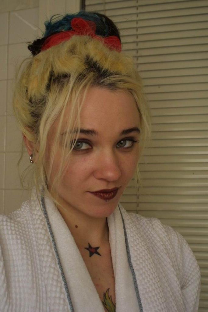 15P Tatooed blonde teen showering
