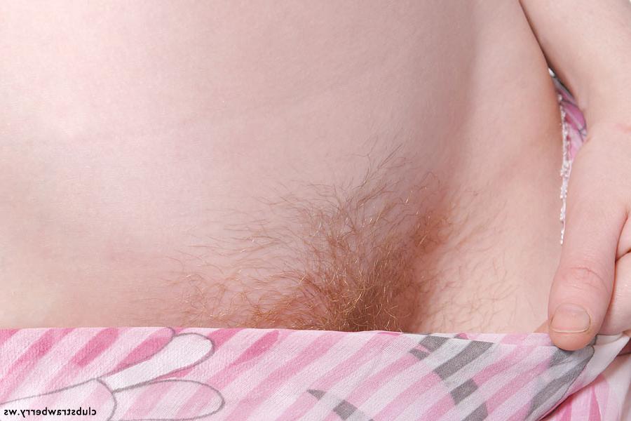 18P Petite ginger babe with red bush spreads legs
