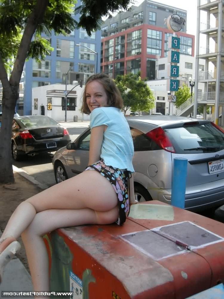 16P Tall slim formerly shy  flasher gets naked in town