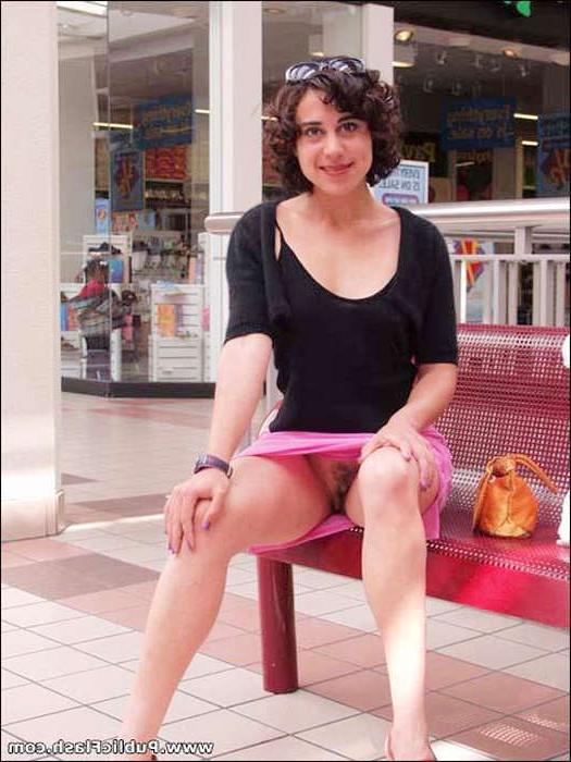 16P Hairy Pussy Upskirt Flasher Without Panties Flashing At The Mall