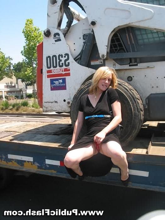 16P Naughty Blonde Flasher Strips Naked for Crew on Busy Work Site