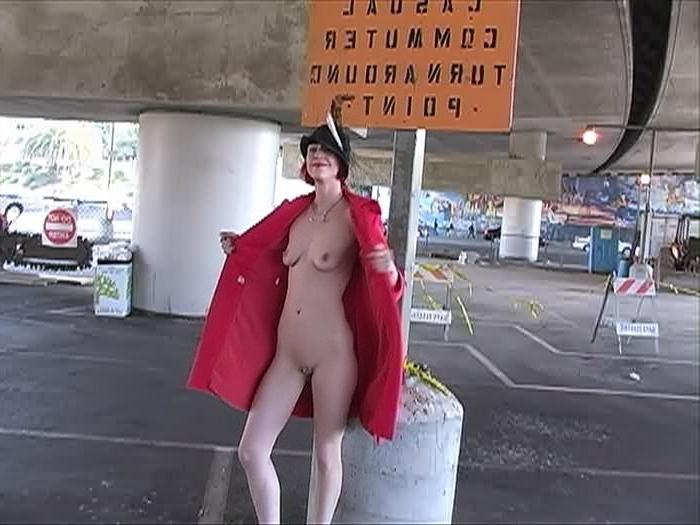 16P Flasher Gal Turned Loose in Nothing But a Red Coat
