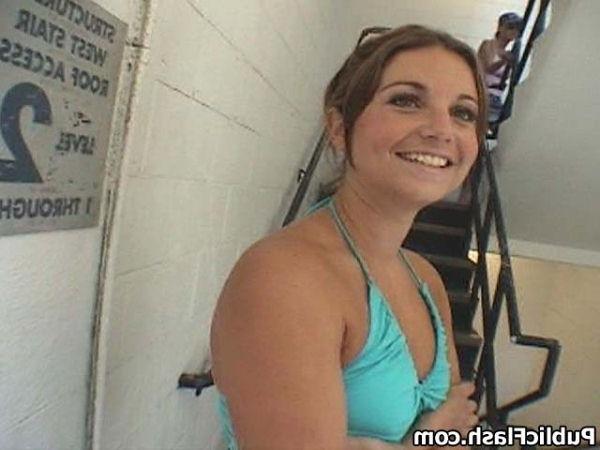 16P Pussy Flasher Teasing Guys on the Parkade Stairs
