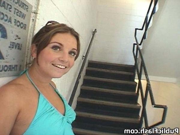 16P Pussy Flasher Teasing Guys on the Parkade Stairs
