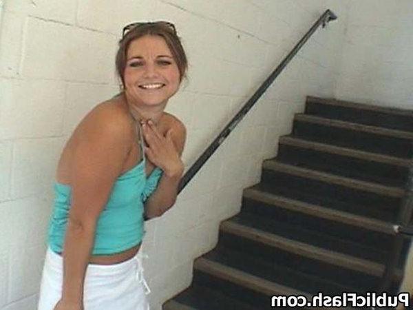 16P Pussy Flasher Teasing Guys on the Parkade Stairs