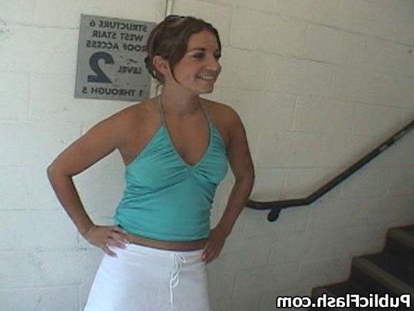 16P Pussy Flasher Teasing Guys on the Parkade Stairs