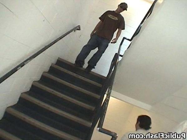 16P Pussy Flasher Teasing Guys on the Parkade Stairs