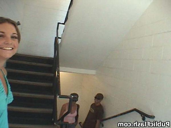 16P Pussy Flasher Teasing Guys on the Parkade Stairs