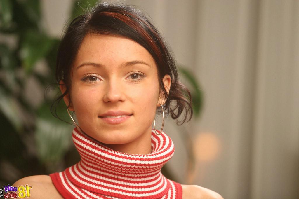 15P Beautiful young brunette coed stripping