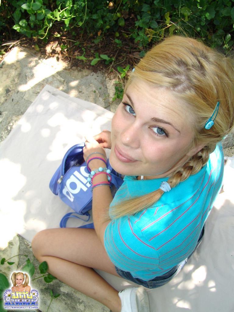16P An outdoor teenager playing with her young pussy