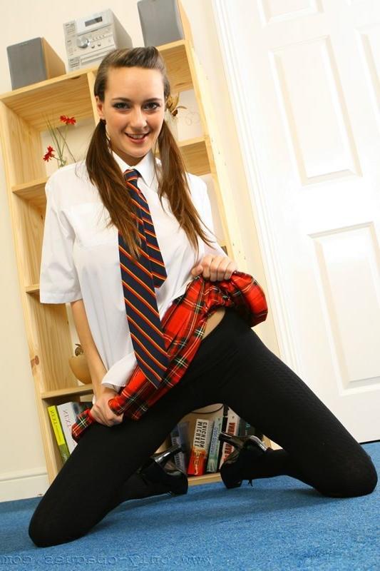16P schoolgirl posing in opaque pantyhose