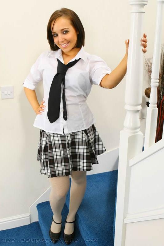 16P brunette schoolgirl posing in beige pantyhose