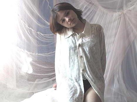 23P Brunette nightie strip bush spread