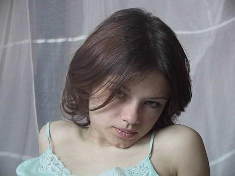 23P Brunette nightie strip bush spread