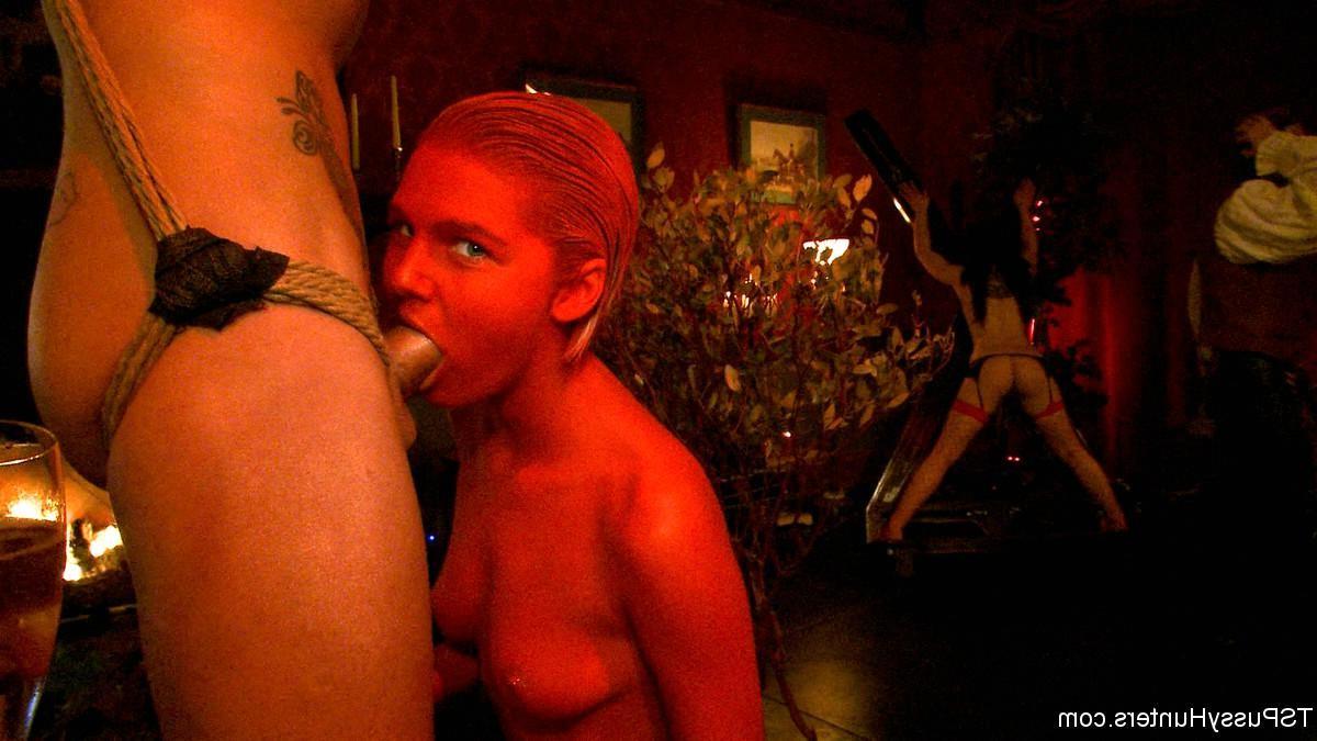 24P Babe gets fucked by shemale with great body at BDSM party