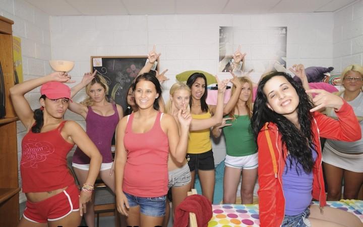 16P Smoking babes getting banged hard at college dorm party