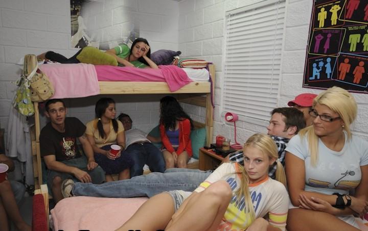 16P Smoking babes getting banged hard at college dorm party