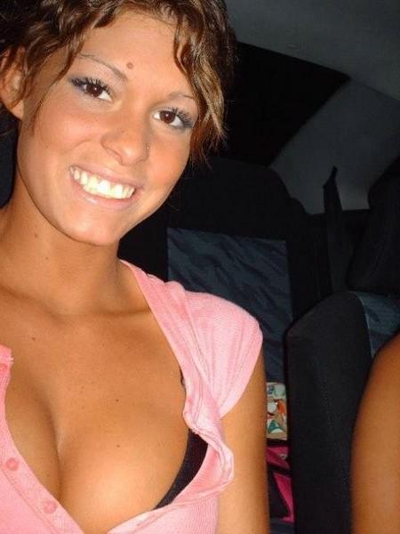 15P Smiling young brunette teen does a hot deep blowjob