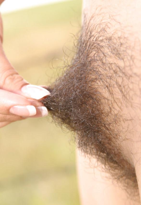 15P Hairy bush amateur posing outdoors