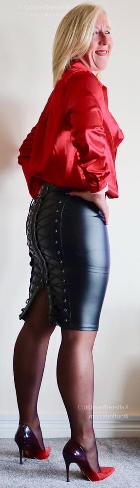5P Katie red satin leather striptease
