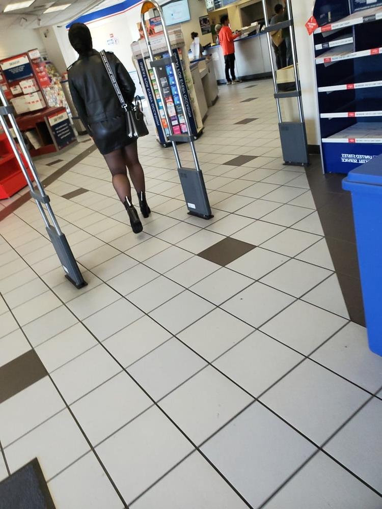 25P Pantyhose tempress in the post office