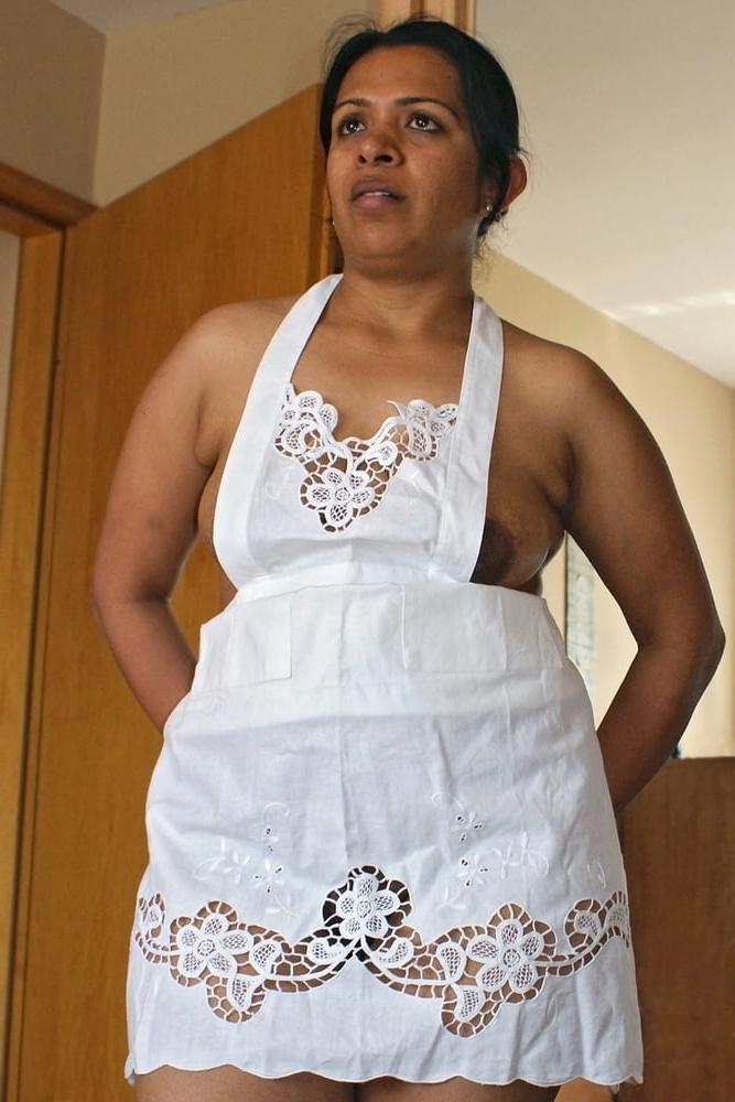 10P Mature Indian Rahee Wearing Cooking Apron