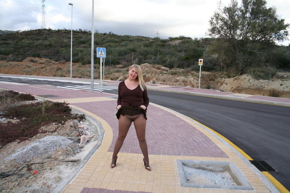 25P Pantyhose Street Whore Slut Flashing and Exposing